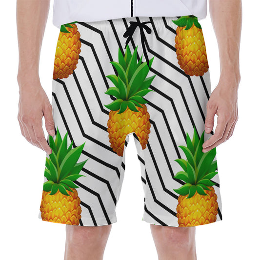 Black Geometric Pineapple Pattern Print Men's Beach Shorts