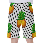 Black Geometric Pineapple Pattern Print Men's Beach Shorts