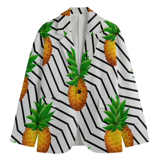 Black Geometric Pineapple Pattern Print Men's Blazer