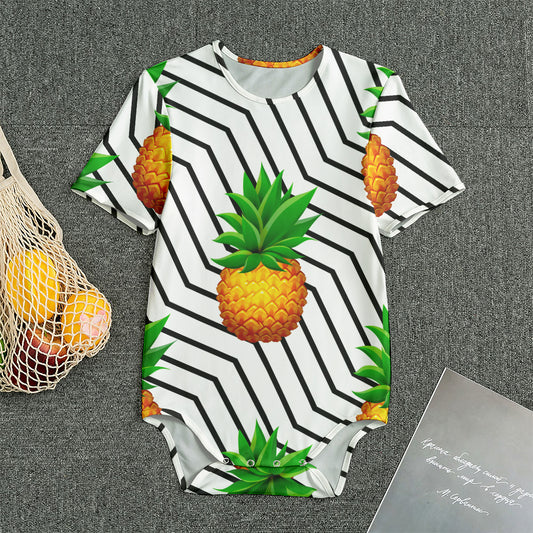 Black Geometric Pineapple Pattern Print Men's Bodysuit