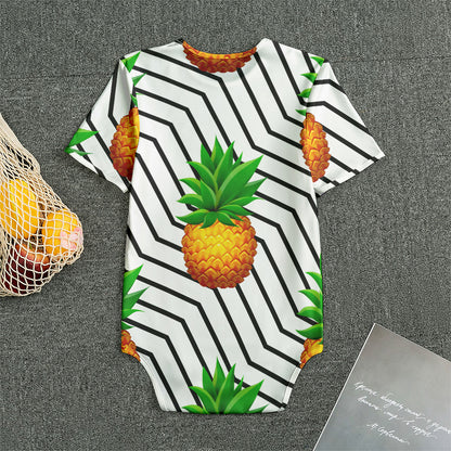 Black Geometric Pineapple Pattern Print Men's Bodysuit