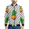 Black Geometric Pineapple Pattern Print Men's Bomber Jacket