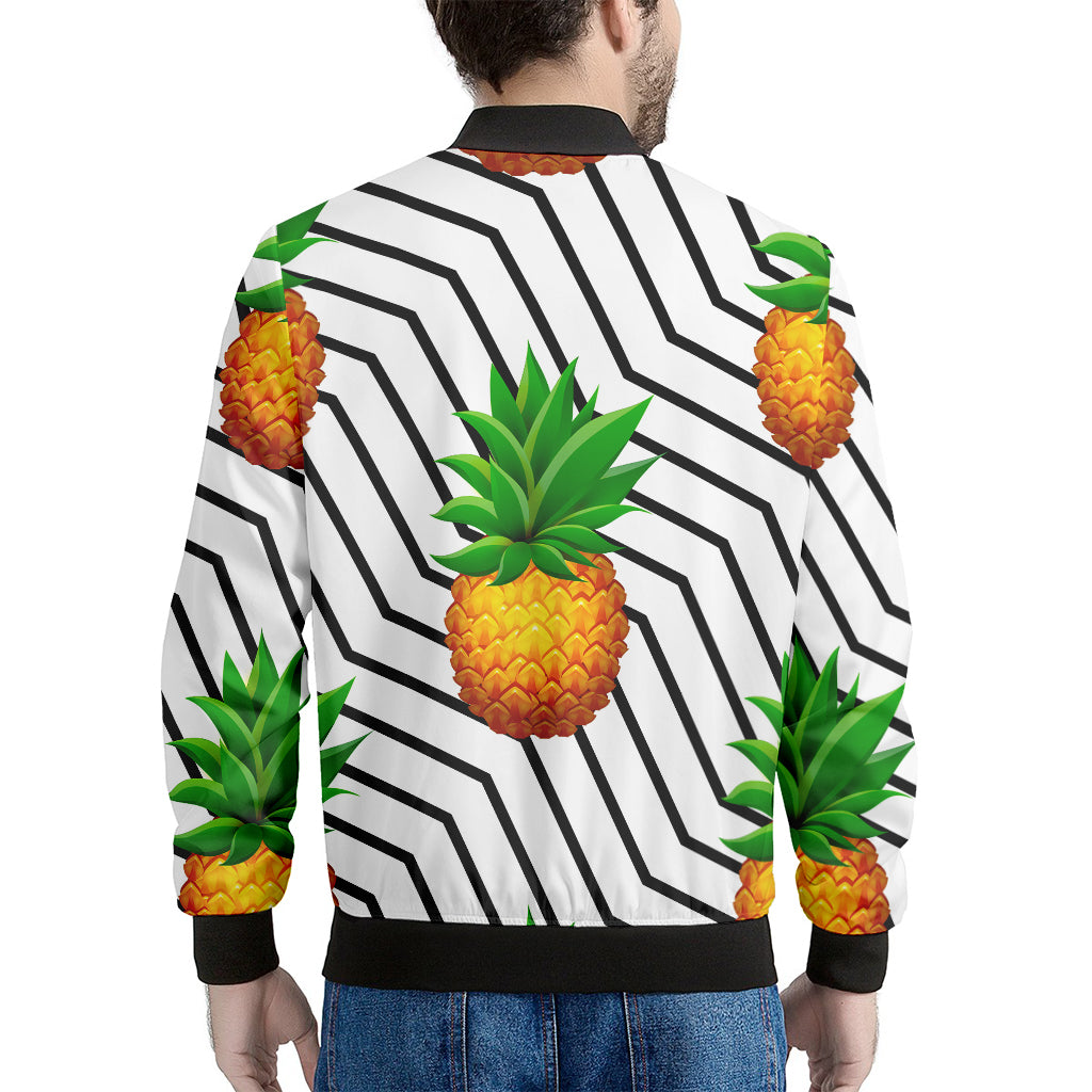 Black Geometric Pineapple Pattern Print Men's Bomber Jacket