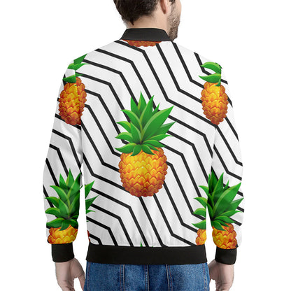 Black Geometric Pineapple Pattern Print Men's Bomber Jacket