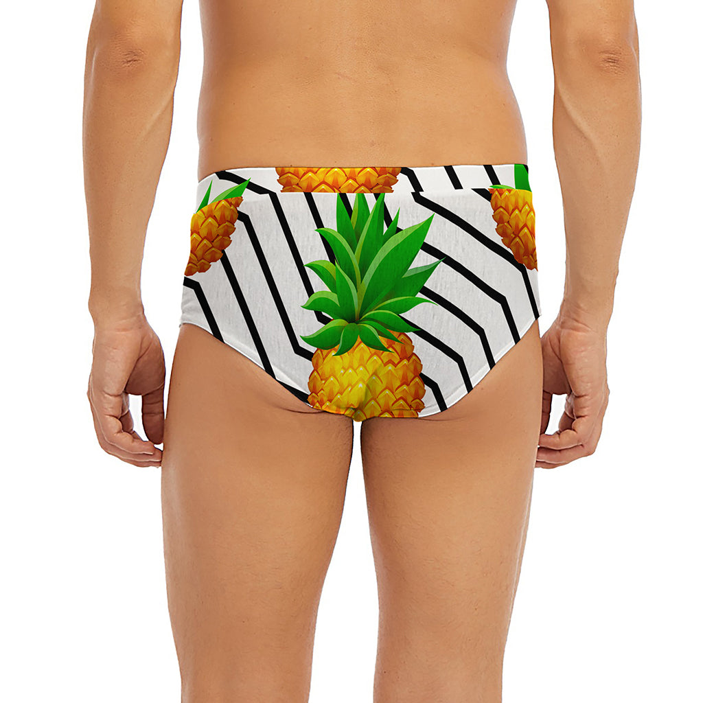 Black Geometric Pineapple Pattern Print Men's Briefs