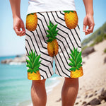 Black Geometric Pineapple Pattern Print Men's Cargo Shorts