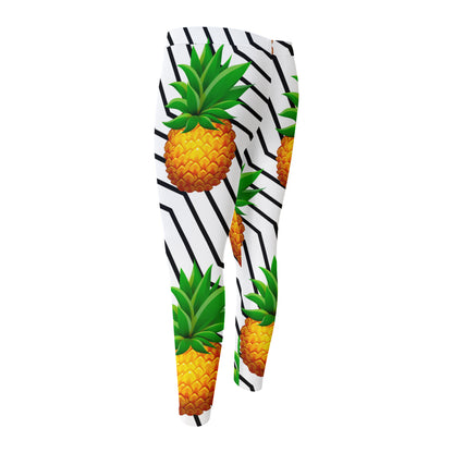 Black Geometric Pineapple Pattern Print Men's Compression Pants