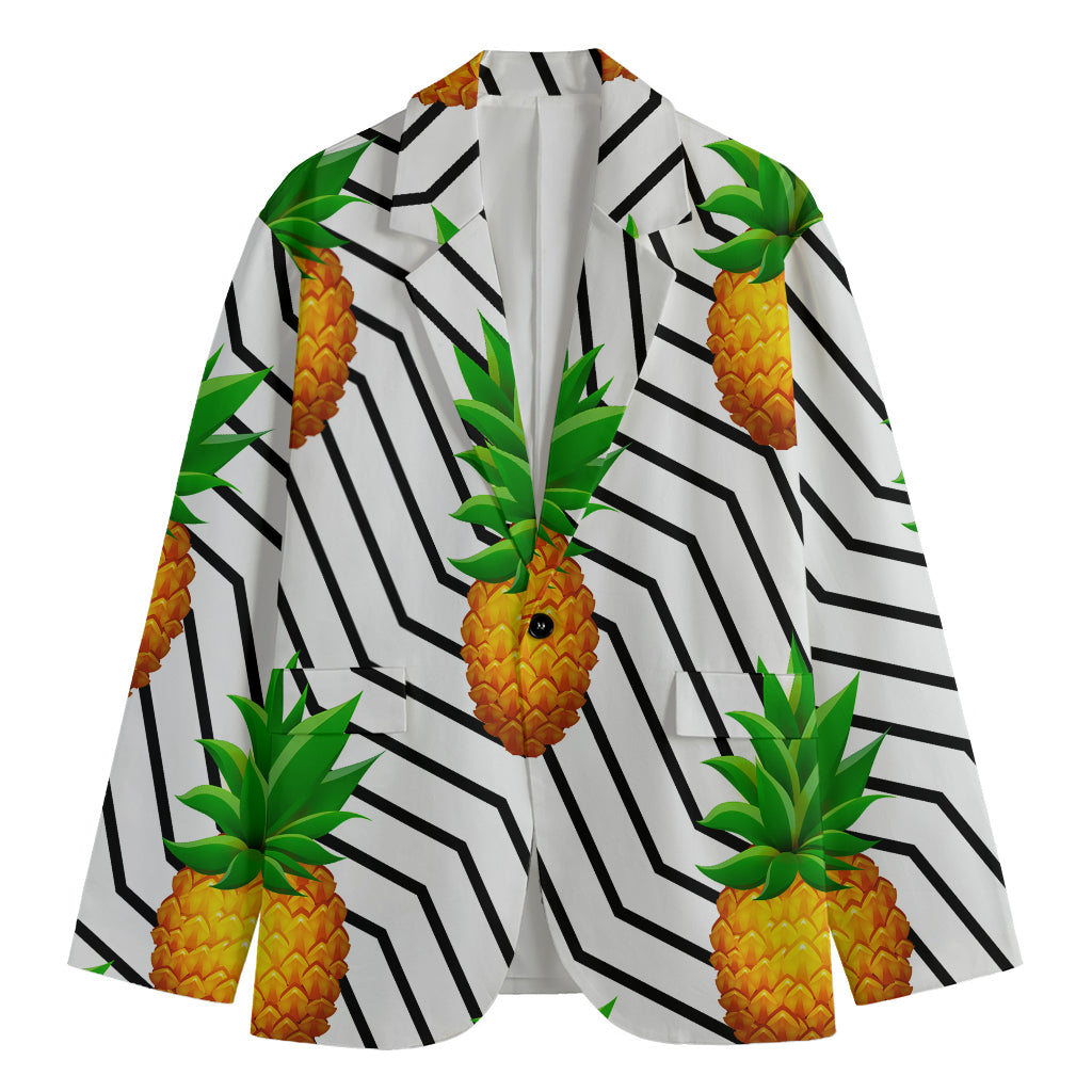 Black Geometric Pineapple Pattern Print Men's Cotton Blazer