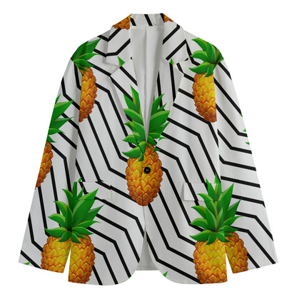 Black Geometric Pineapple Pattern Print Men's Cotton Blazer