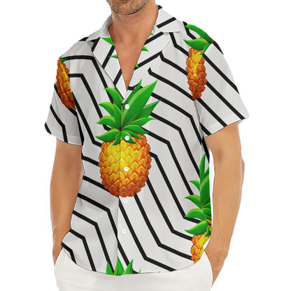 Black Geometric Pineapple Pattern Print Men's Deep V-Neck Shirt