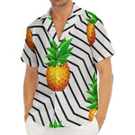 Black Geometric Pineapple Pattern Print Men's Deep V-Neck Shirt