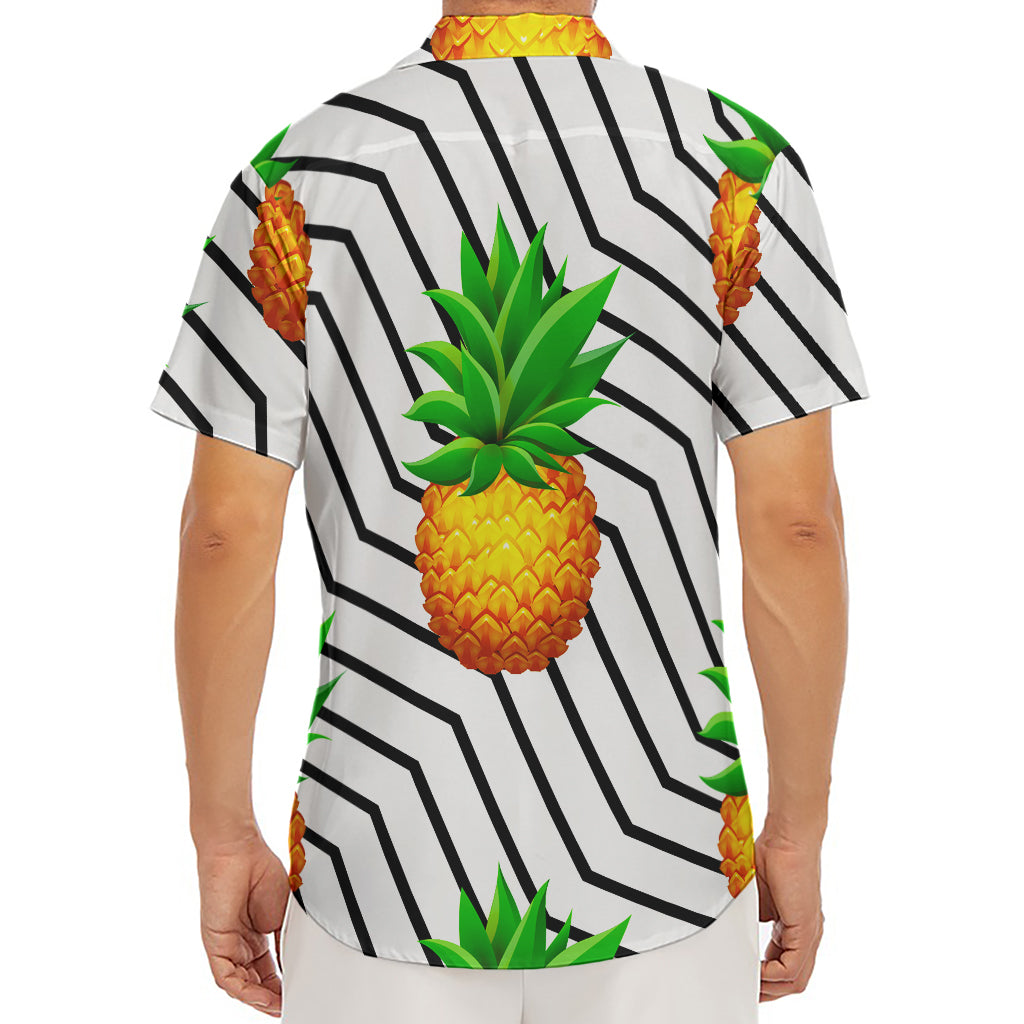 Black Geometric Pineapple Pattern Print Men's Deep V-Neck Shirt