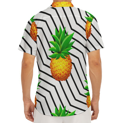 Black Geometric Pineapple Pattern Print Men's Deep V-Neck Shirt