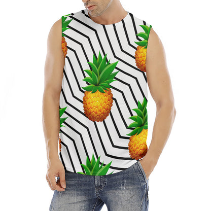 Black Geometric Pineapple Pattern Print Men's Fitness Tank Top