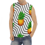 Black Geometric Pineapple Pattern Print Men's Fitness Tank Top