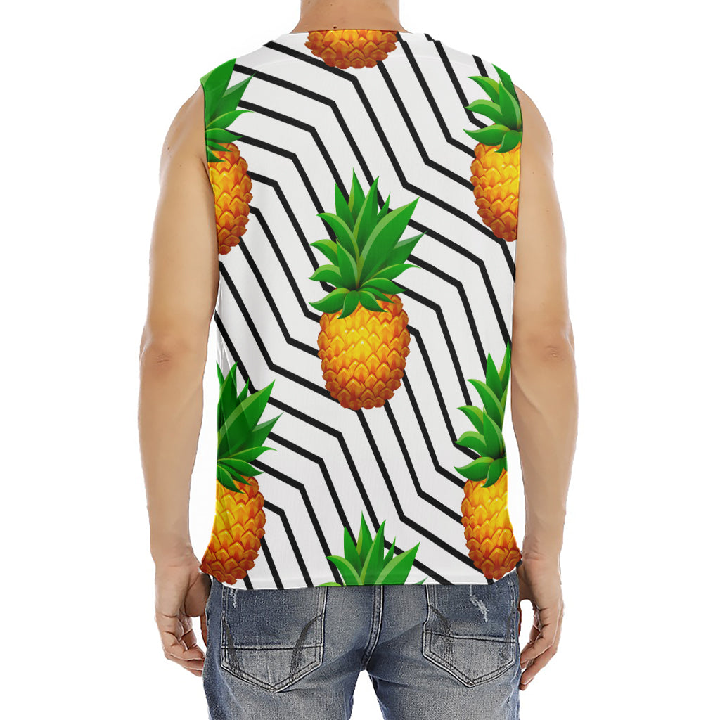 Black Geometric Pineapple Pattern Print Men's Fitness Tank Top