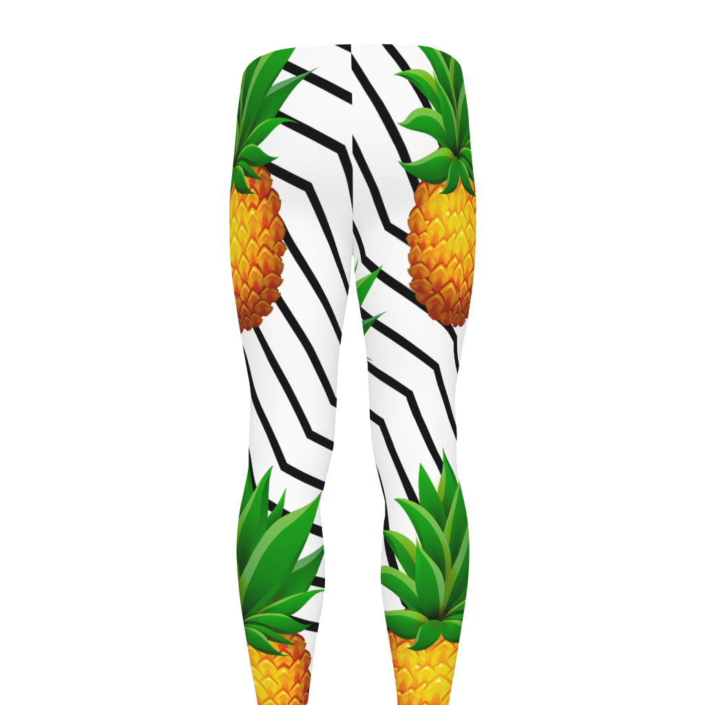 Black Geometric Pineapple Pattern Print Men's leggings