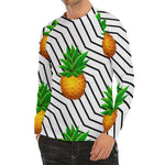 Black Geometric Pineapple Pattern Print Men's Long Sleeve Rash Guard