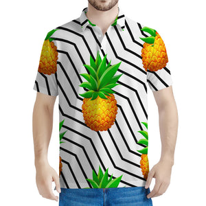 Black Geometric Pineapple Pattern Print Men's Polo Shirt