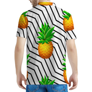 Black Geometric Pineapple Pattern Print Men's Polo Shirt