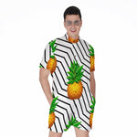 Black Geometric Pineapple Pattern Print Men's Rompers