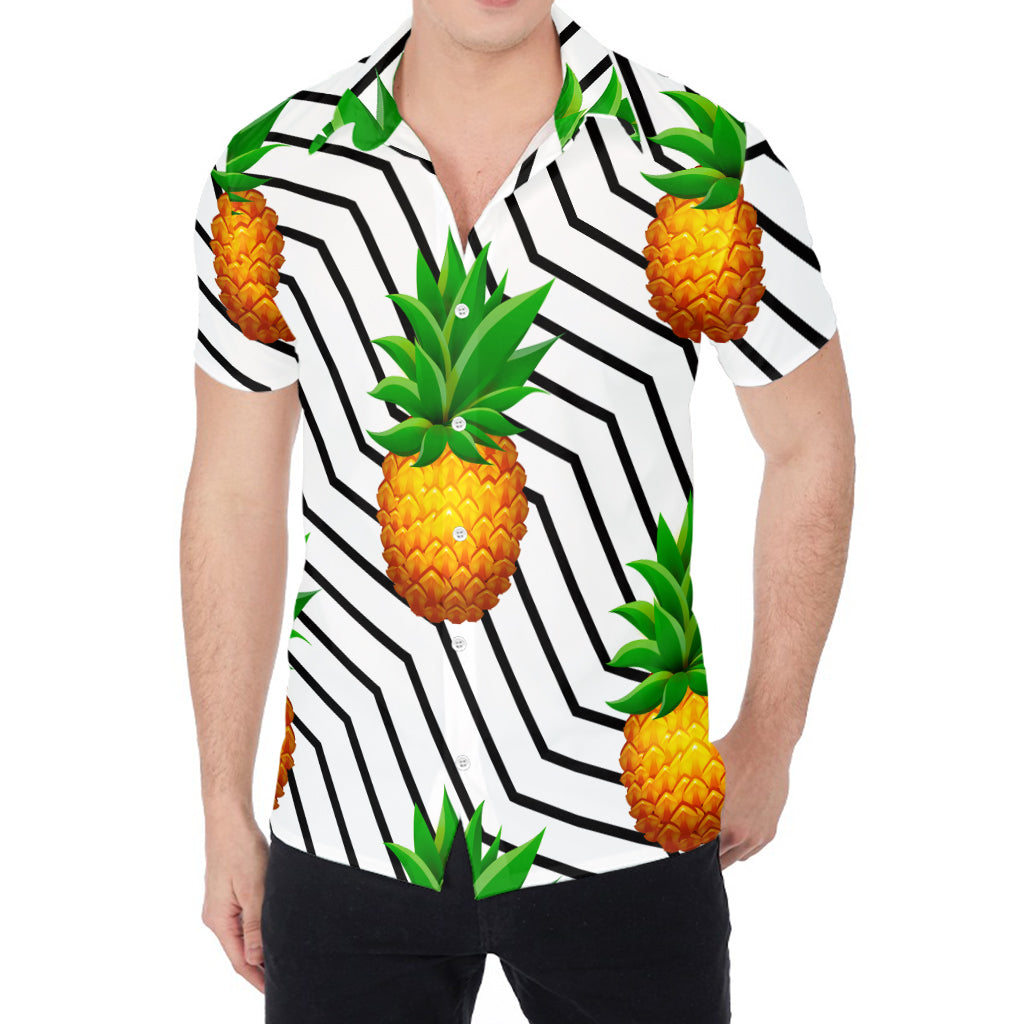 Black Geometric Pineapple Pattern Print Men's Shirt