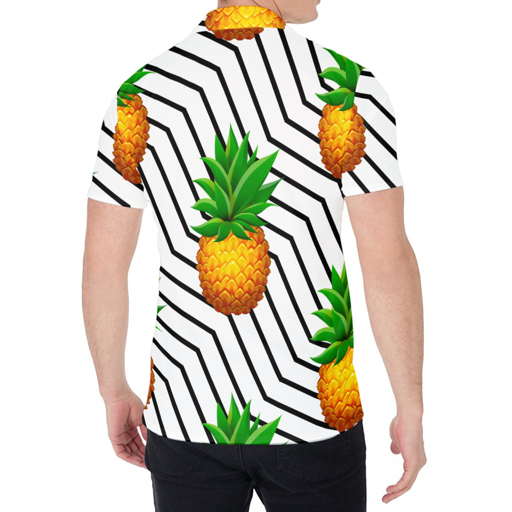 Black Geometric Pineapple Pattern Print Men's Shirt