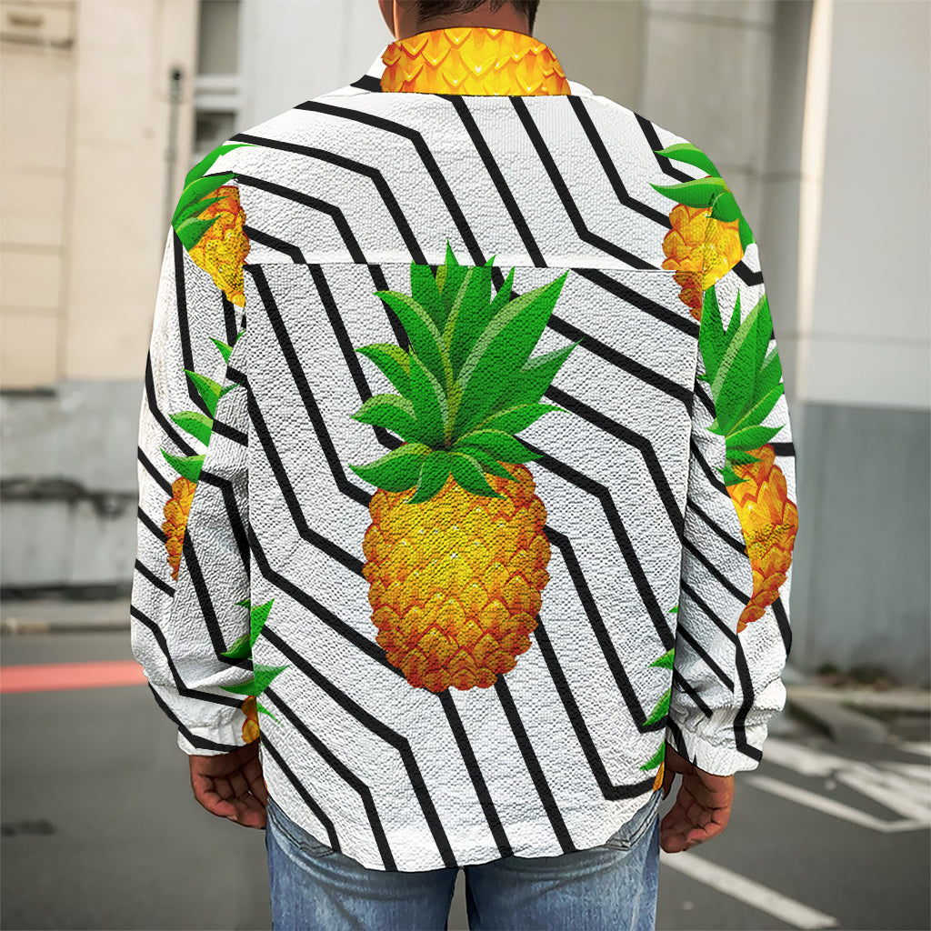 Black Geometric Pineapple Pattern Print Men's Shirt Jacket