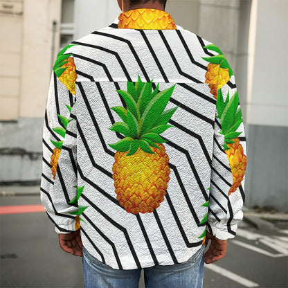 Black Geometric Pineapple Pattern Print Men's Shirt Jacket
