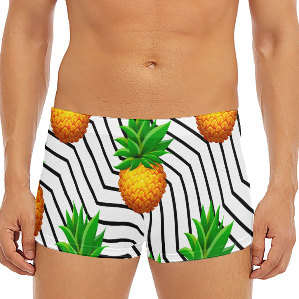 Black Geometric Pineapple Pattern Print Men's Short Boxer Briefs