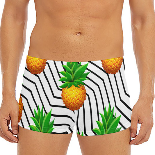 Black Geometric Pineapple Pattern Print Men's Short Boxer Briefs