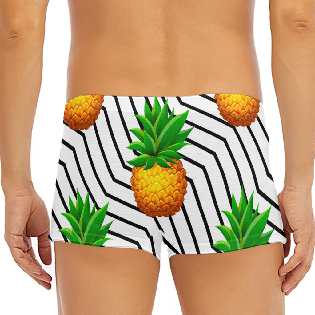 Black Geometric Pineapple Pattern Print Men's Short Boxer Briefs