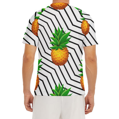 Black Geometric Pineapple Pattern Print Men's Short Sleeve Rash Guard