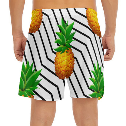 Black Geometric Pineapple Pattern Print Men's Split Running Shorts