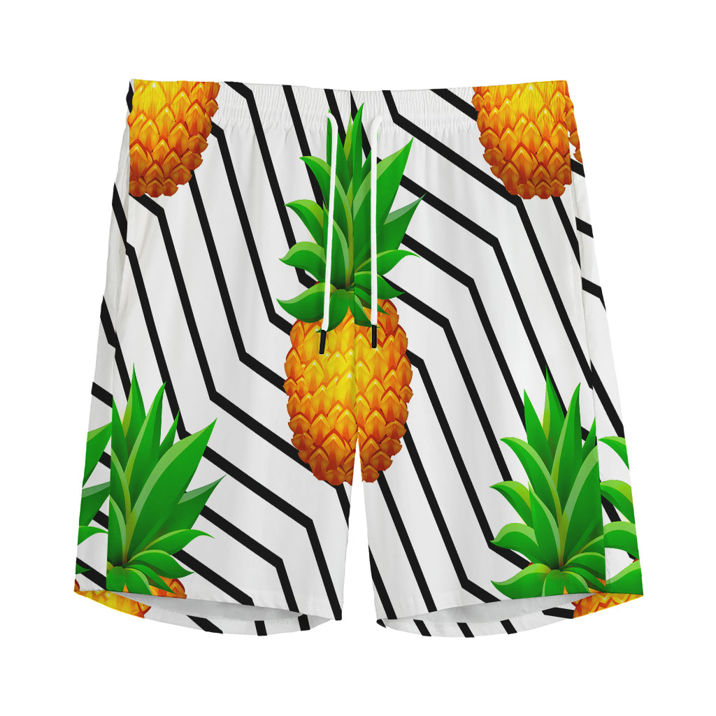 Black Geometric Pineapple Pattern Print Men's Sports Shorts