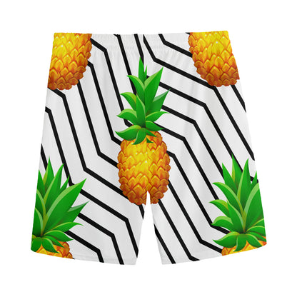 Black Geometric Pineapple Pattern Print Men's Sports Shorts