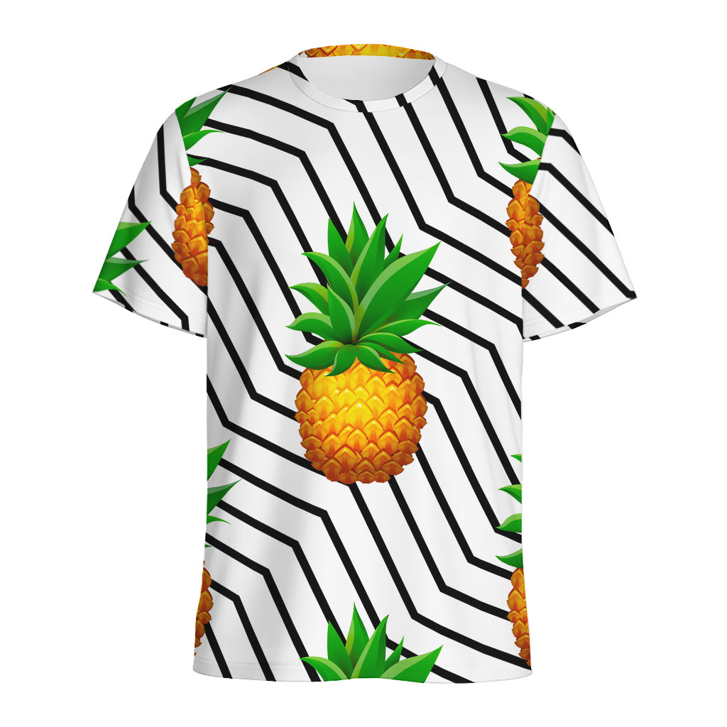 Black Geometric Pineapple Pattern Print Men's Sports T-Shirt