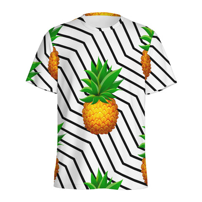 Black Geometric Pineapple Pattern Print Men's Sports T-Shirt