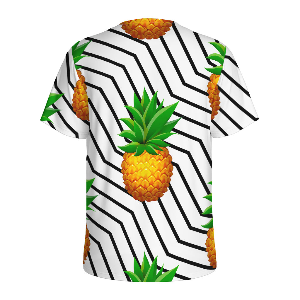 Black Geometric Pineapple Pattern Print Men's Sports T-Shirt