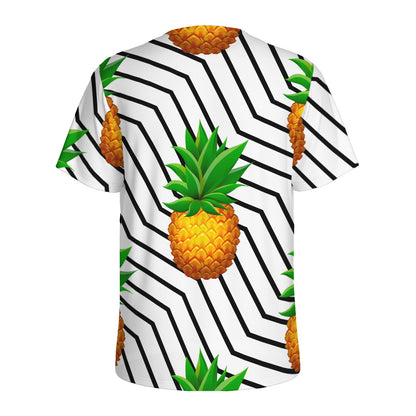Black Geometric Pineapple Pattern Print Men's Sports T-Shirt