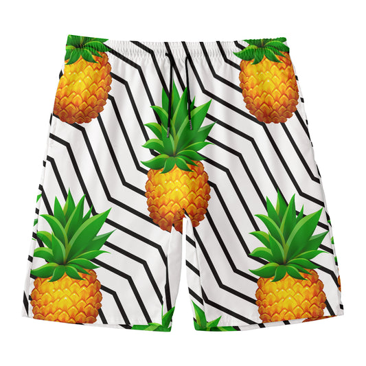 Black Geometric Pineapple Pattern Print Men's Swim Trunks