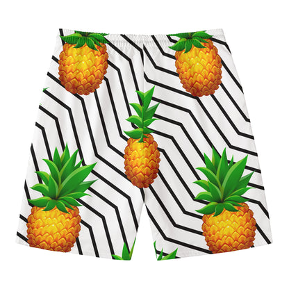 Black Geometric Pineapple Pattern Print Men's Swim Trunks