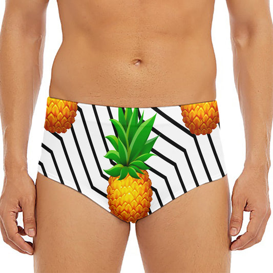 Black Geometric Pineapple Pattern Print Men's Triangle Swim Briefs