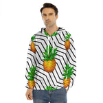 Black Geometric Pineapple Pattern Print Men's Velvet Pullover Hoodie