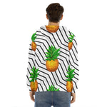 Black Geometric Pineapple Pattern Print Men's Velvet Pullover Hoodie