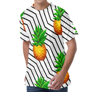 Black Geometric Pineapple Pattern Print Men's Velvet T-Shirt