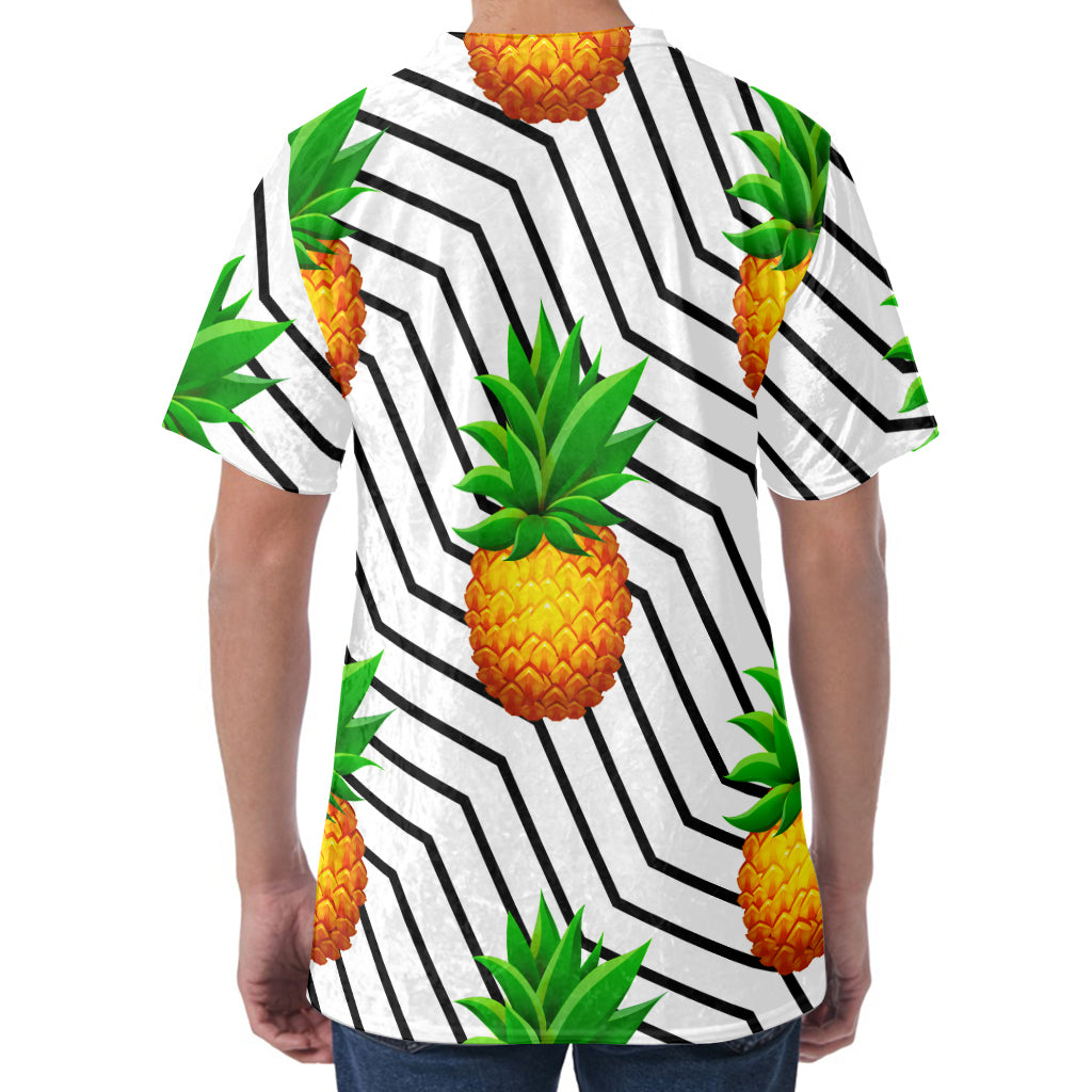 Black Geometric Pineapple Pattern Print Men's Velvet T-Shirt