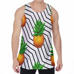 Black Geometric Pineapple Pattern Print Men's Velvet Tank Top