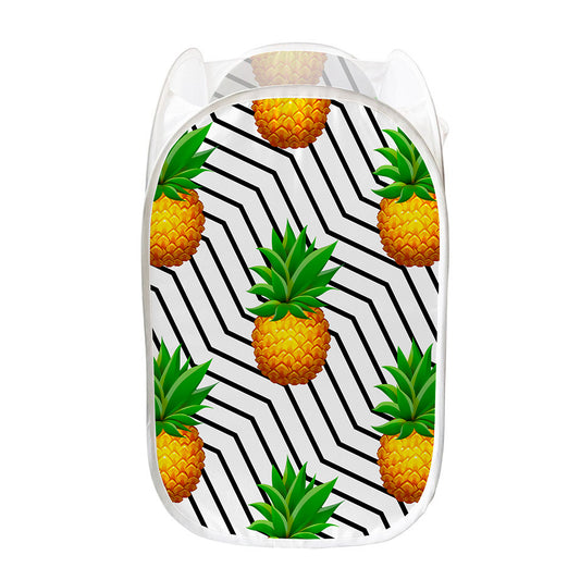 Black Geometric Pineapple Pattern Print Mesh Laundry Hamper