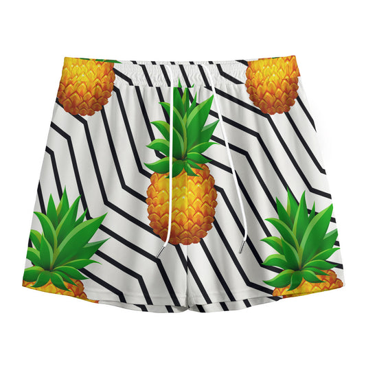 Black Geometric Pineapple Pattern Print Mesh Shorts